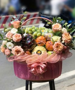 Giỏ Trái Cây Mix Hoa Hồng Cao Cấp