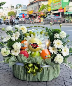 Giỏ Trái Cây Mix Hoa Trắng Trang Nhã