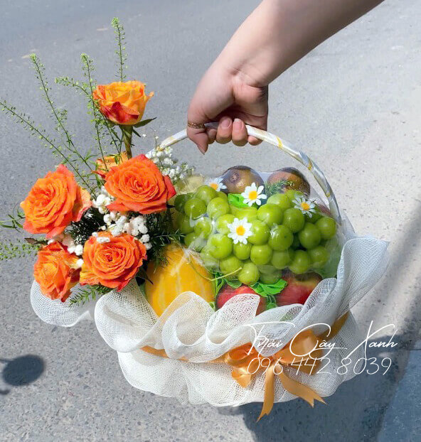 Giỏ Trái Cây Nhập Và Hoa Tươi Hồng Cam – TCX010