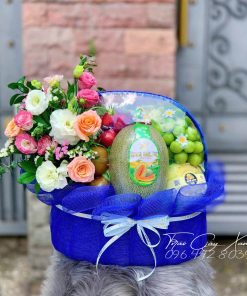 Giỏ Trái Cây Nhập Và Hoa Tươi Tone Xanh Dương – TCX005